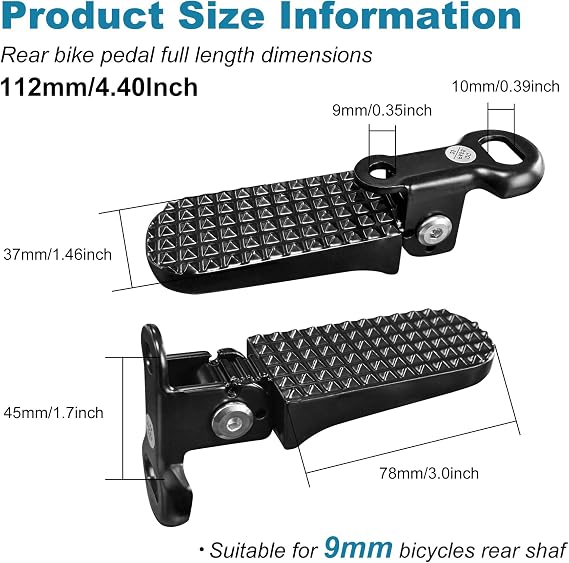 Bike Rear Pedals, Mini Folding Bicycle Foot Pegs, Rear Seat Footrest Pedals for Mountain Bike E-Bike