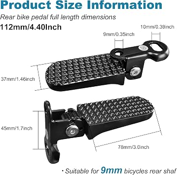 Bike Rear Pedals, Mini Folding Bicycle Foot Pegs, Rear Seat Footrest Pedals for Mountain Bike E-Bike