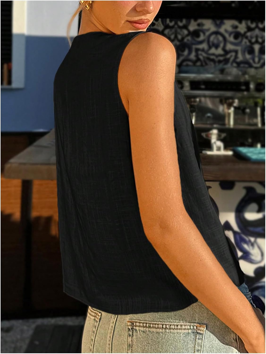 Verdusa Women's Linen Clothes Tie Front Tops Going Out Top Trendy Sleeveless Vest Shirts - Image 2