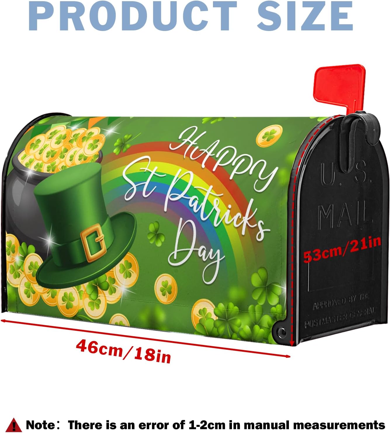 St Patrick's Day Mailbox Cover Magnetic Green Shamrock Hat Rainbow Post Letter Box Cover St Patrick Mailbox Covers Magnetic Standard Size for Garden 21x18 in Mailbox Wraps for Yard Home Decor