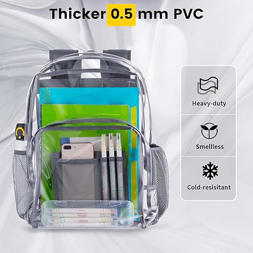 Miniatura 3 de Vorspack Mochila transparente resistente - Mochila transparente de PVC grande para libros para trabajo universitario, Gris, Transparente