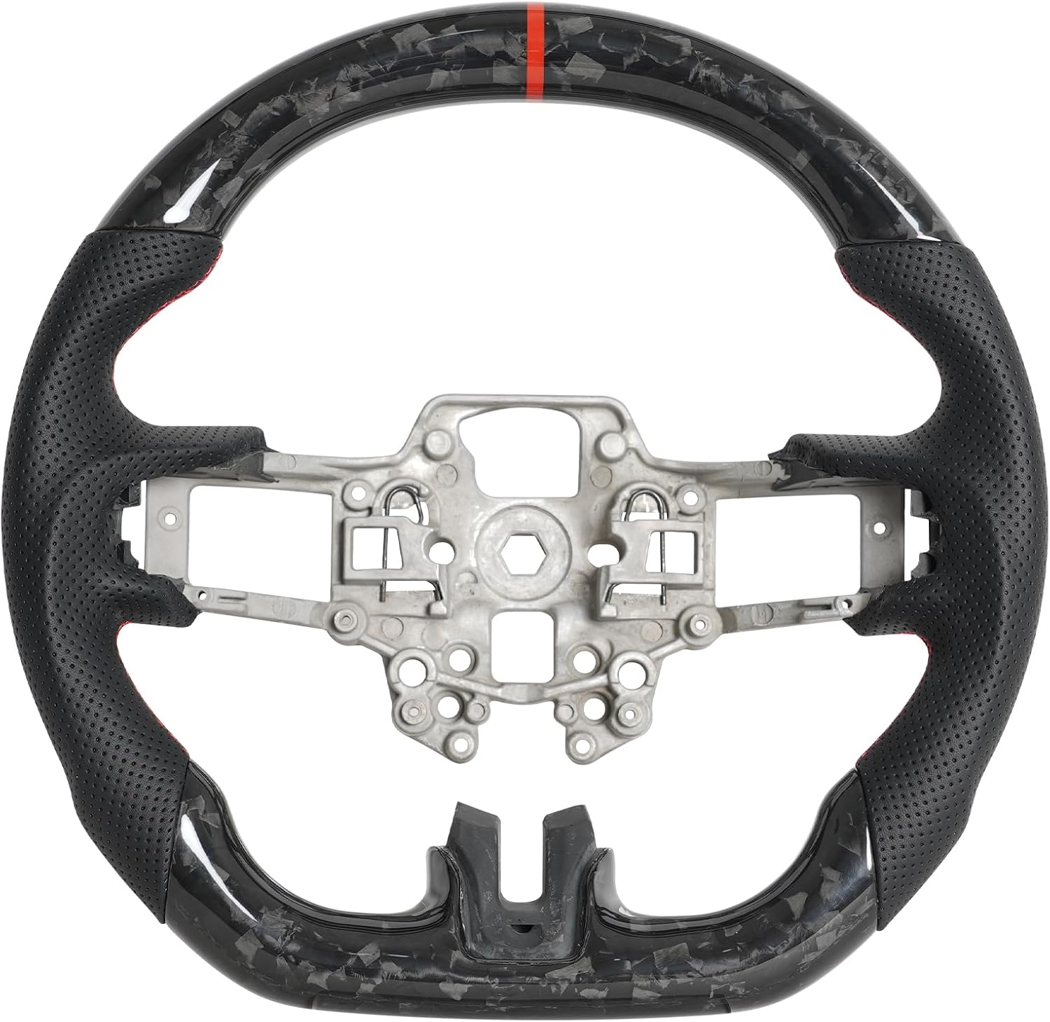 Carbon Fiber Steering Wheel for Ford Mustang 2018-2023 Orange Center Stripe & Stitching D-Shape Steering Wheel with Nappa Perforated Ergonomic Grip for Mustang EcoBoost/GT/V6/Shelby GT350/GT350R