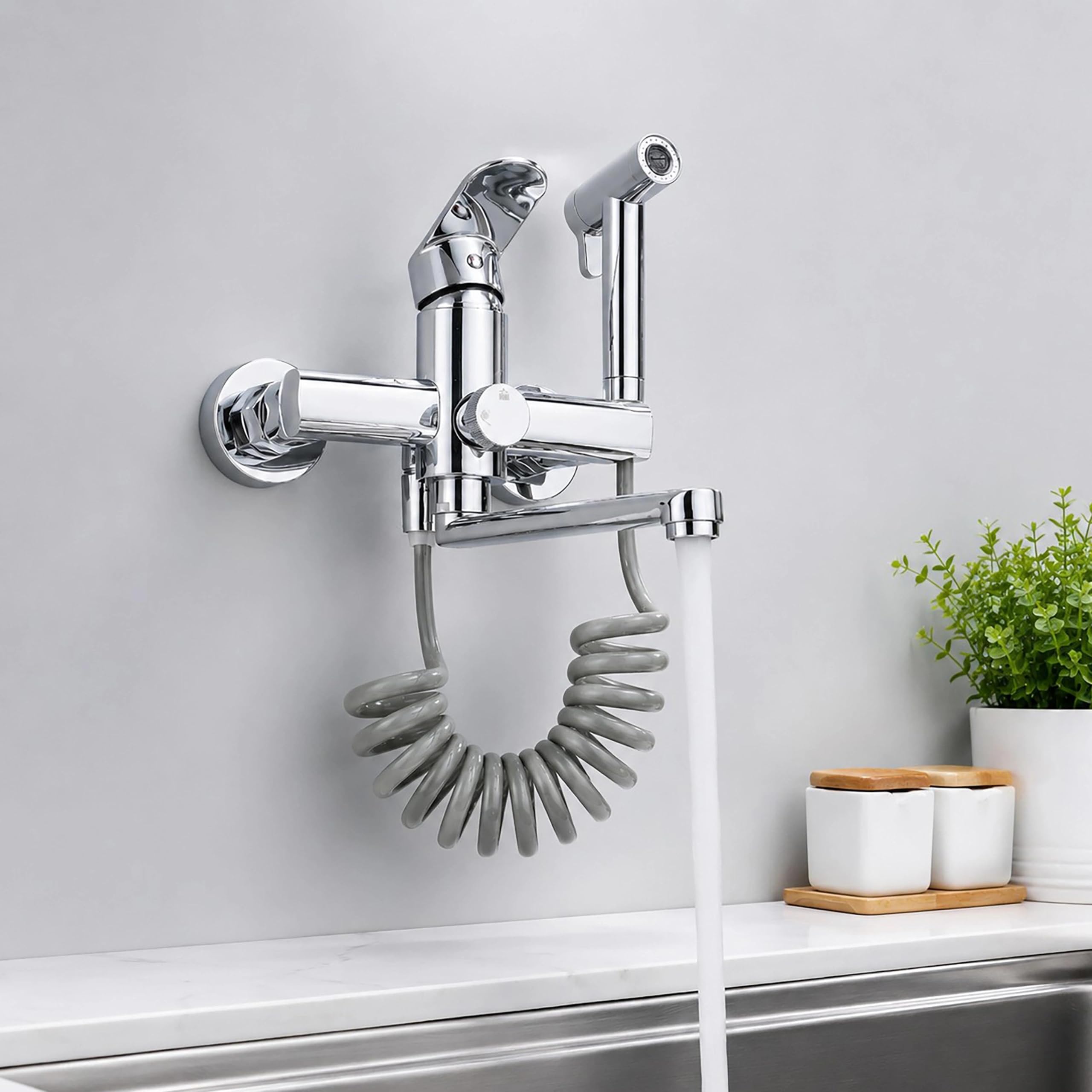Rubinetto Cucina a Muro, Rubinetto a Parete con Doccetta