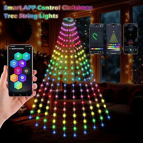 Miniatura 2 de Guirnalda de luces para árbol de Navidad, 200 LED, 6.6 pies x 10 líneas, luces de cascada con control remoto y aplicación, sincronización de música