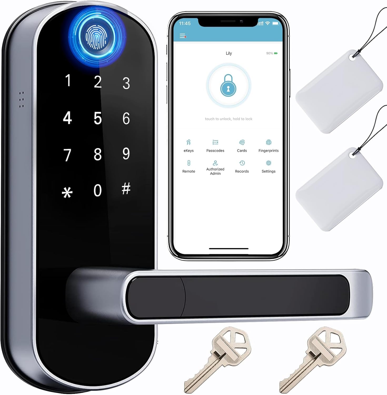Keyless-Entry Fingerprint Smart Door Lock: Sifely Digital Electronic Lock with Code Passcode, Electric Door Knob, Biometric Handle, Perfect for Entry Doors, Bedroom Doors (Silver Smart Lock)