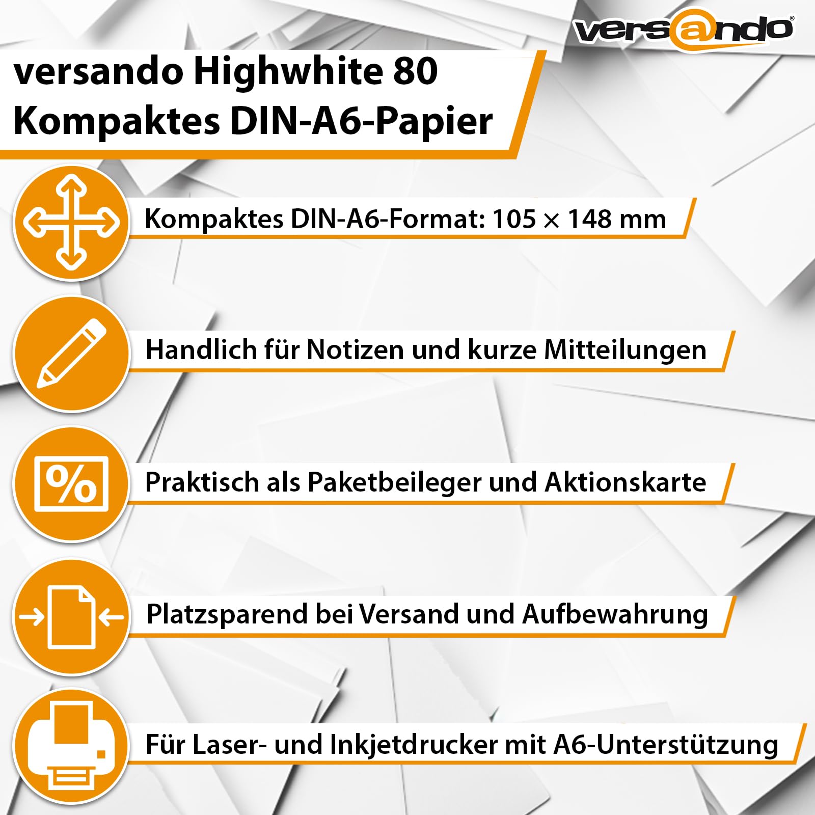 versando - Papel ecológico para impresoras y fotocopiadoras (reciclado), | color blanco, color DIN A6 (105x148mm) hochweiß h) 20.000 Blatt