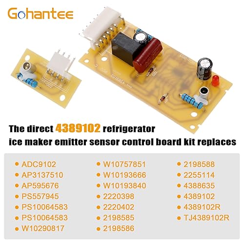 Miniatura 4 de 4389102 Kit de placa de control del sensor de la máquina de hielo del refrigerador compatible con el sensor emisor Whirlpool Kenmore W10757851