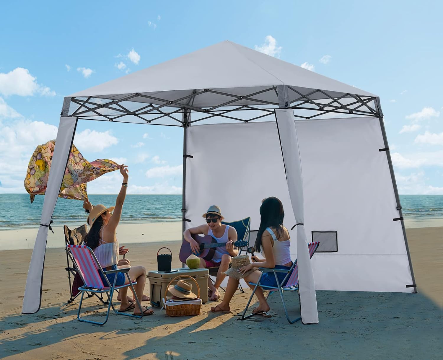 10x10Ft Compact Lightweight Backpack Canopy Sun Protection Pop-Up Shelter Slant Leg Beach Tent(Grey)