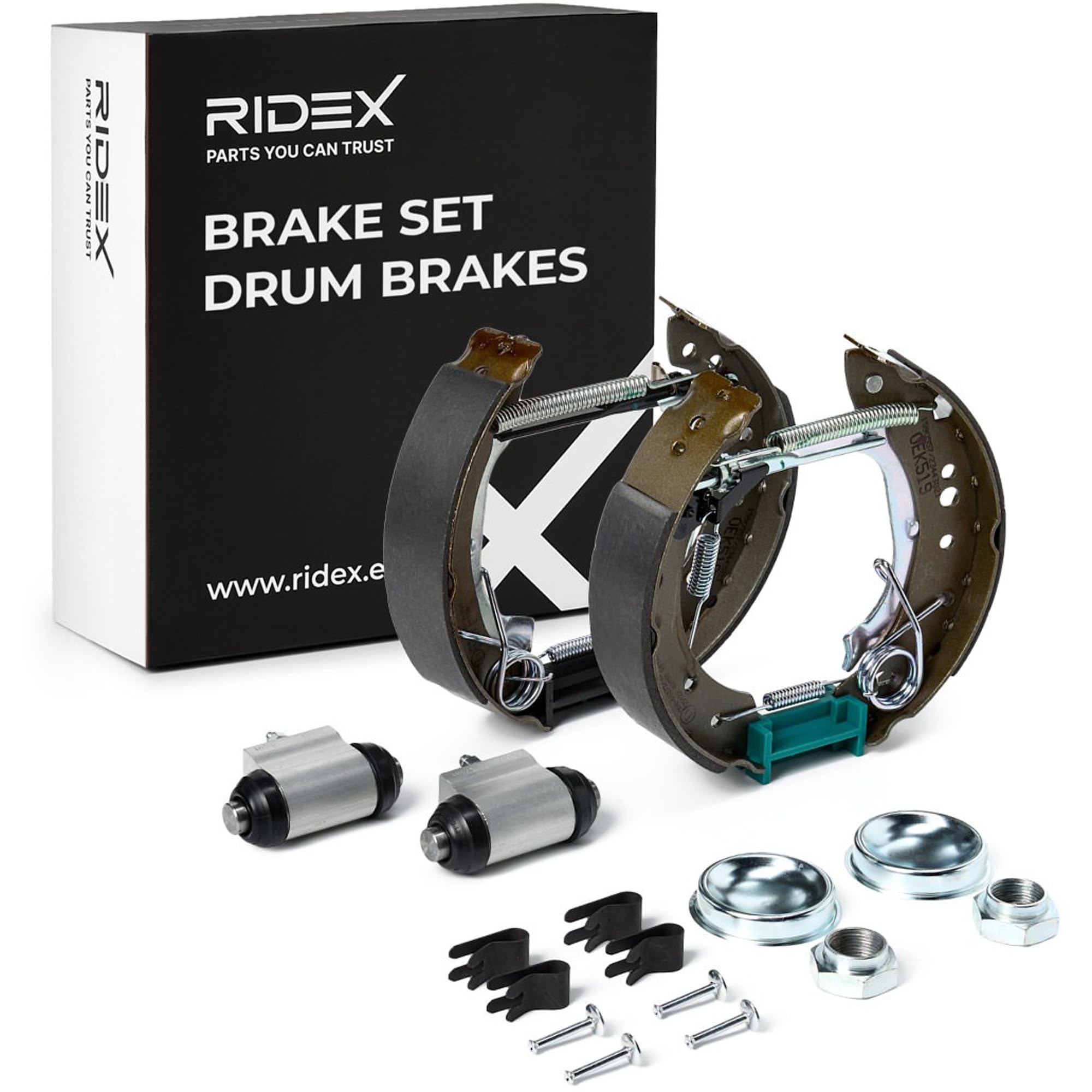 RIDEX 3859B0343 Kit freno Freno a tamburo Posteriore con leva freno a mano Compatibilità con PEUGEOT 1007 KM
