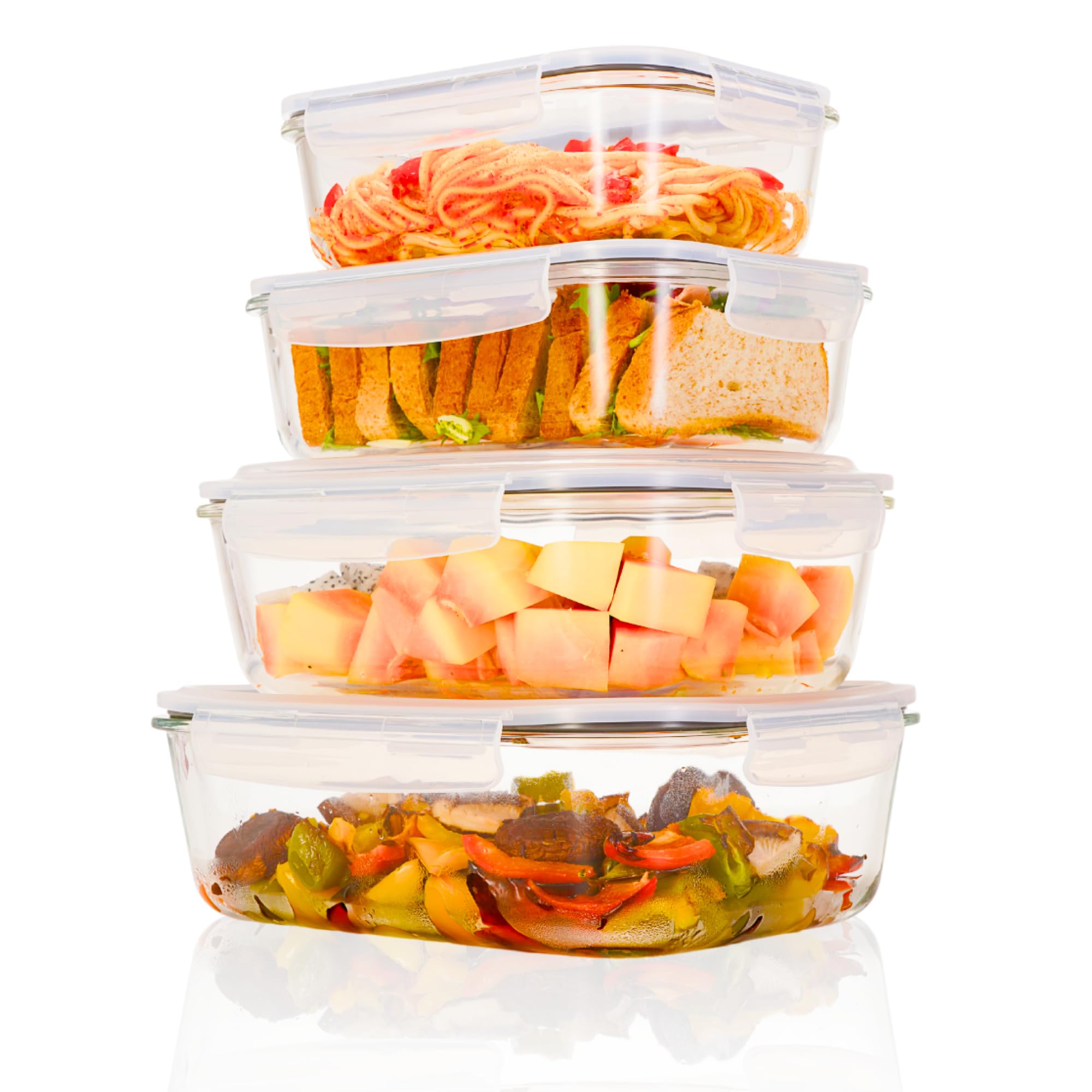 Magnificent 4-Pack Large glass food storage containers with Lids | 2700ml | 2260ml | 1520ml | 1040ml | Glass meal prep containers | Microwave, Oven, Freezer and Dishwasher Safe