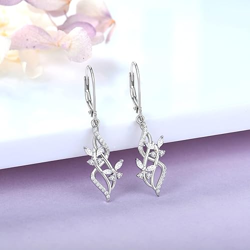 Miniatura 3 de JO WISDOM Aretes de mariposa infinito para mujer, plata de ley 925, aretes colgantes y colgantes con circonita cúbica 5A, Plata de ley, Circonia