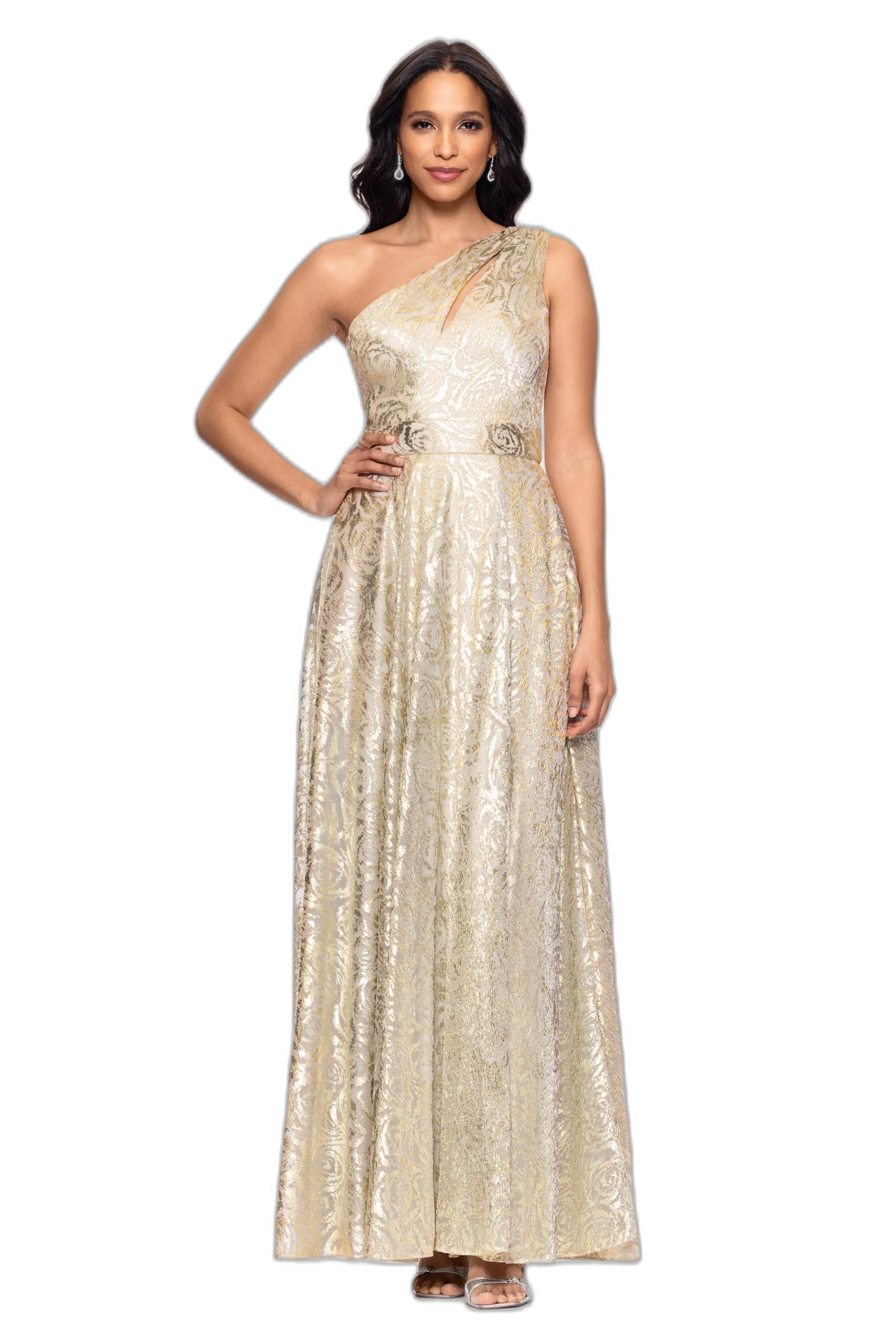 Betsy &amp; Adam Women's Betsy &amp; Adam Women's Foil Print One Shoulder Flowy Skirt Dress