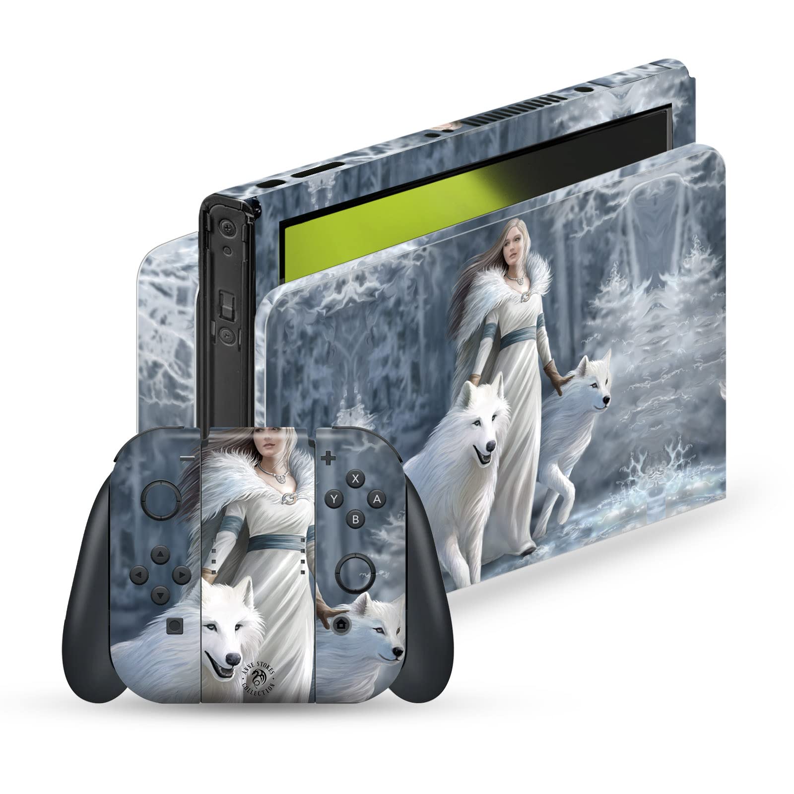 Head Case Designs sous Licence Officielle Anne Stokes Gardiens d'hiver Mix Art Vinyle Autocollant De Jeu Peau Autocollant Couverture Compatible avec Nintendo Switch OLED Bundle
