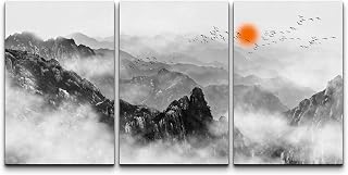 wall26 Canvas Print Wall Art Set Chinese Style Smoke Dragons Over Mountains Nature Wilderness Illustrations Modern Art Cultural Scenic Relax/Calm for Living Room, Bedroom, Office - 24"x36"x3 Panels