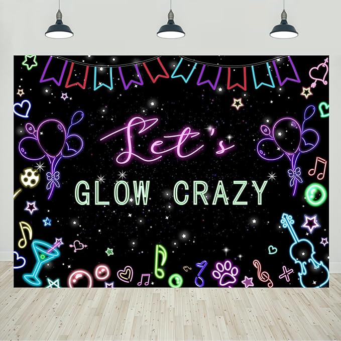 Neon Let's Glow Crazy Backdrop - 82.7x59 Inch Glow Party Background For Photography