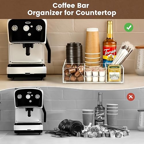 Miniatura 9 de BEYGORM Organizador de acrílico para barra de café para encimera, sala de descanso de oficina, accesorios de almacenamiento de aperitivos, soporte