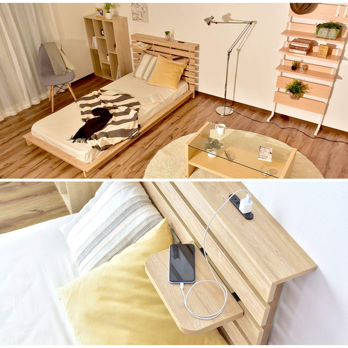 Amazon｜DORIS ドリス ベッド ダブル フレームのみ ロースタイル 宮棚