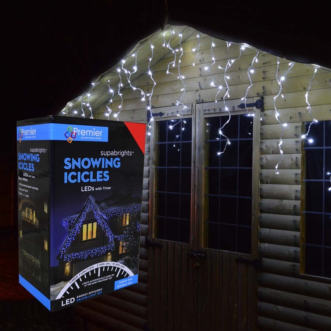 Premier Warm White Snowing Icicle Christmas Lights Led Clear Cable - White - 240 Led