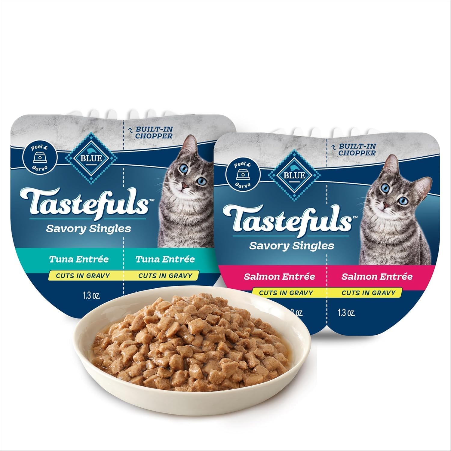 Blue Buffalo Tastefuls Savory Singles Natural Wet Cat Food Variety Pack, Salmon & Tuna Cuts in Gravy, 2.6-oz. Twin-Pack Trays (24 Count, 12 of Each)