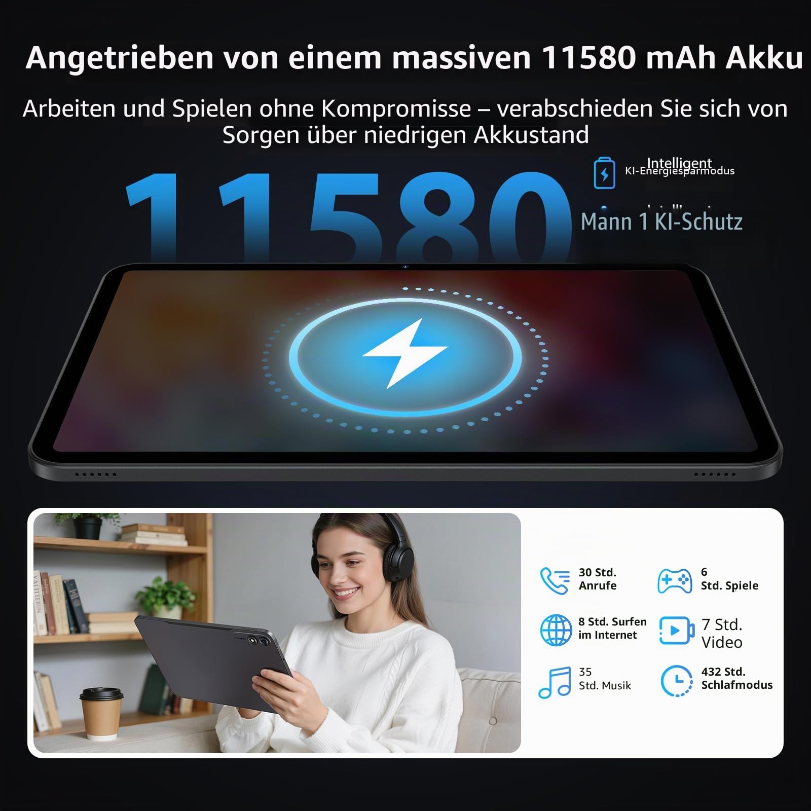 Android 16 Tablet 14 Zoll mit 1920 x 1200 FHD 36 GB + 512 GB / TF 2 TB, Octa-Core, 11580 mAh, 4-Speaker, Dual SIM 4G LTE/5G WiFi/Widevine L1/GPS/Tablet mit Tastatur/Eingabestift/Grau