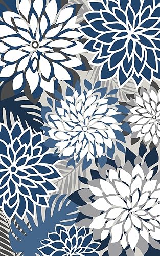 Miniatura 20 de Alfombra de área para exteriores de 5x8 pies, lavable, multicolor, alfombra de patio tropical botánica floral de felpilla impermeable para Azul