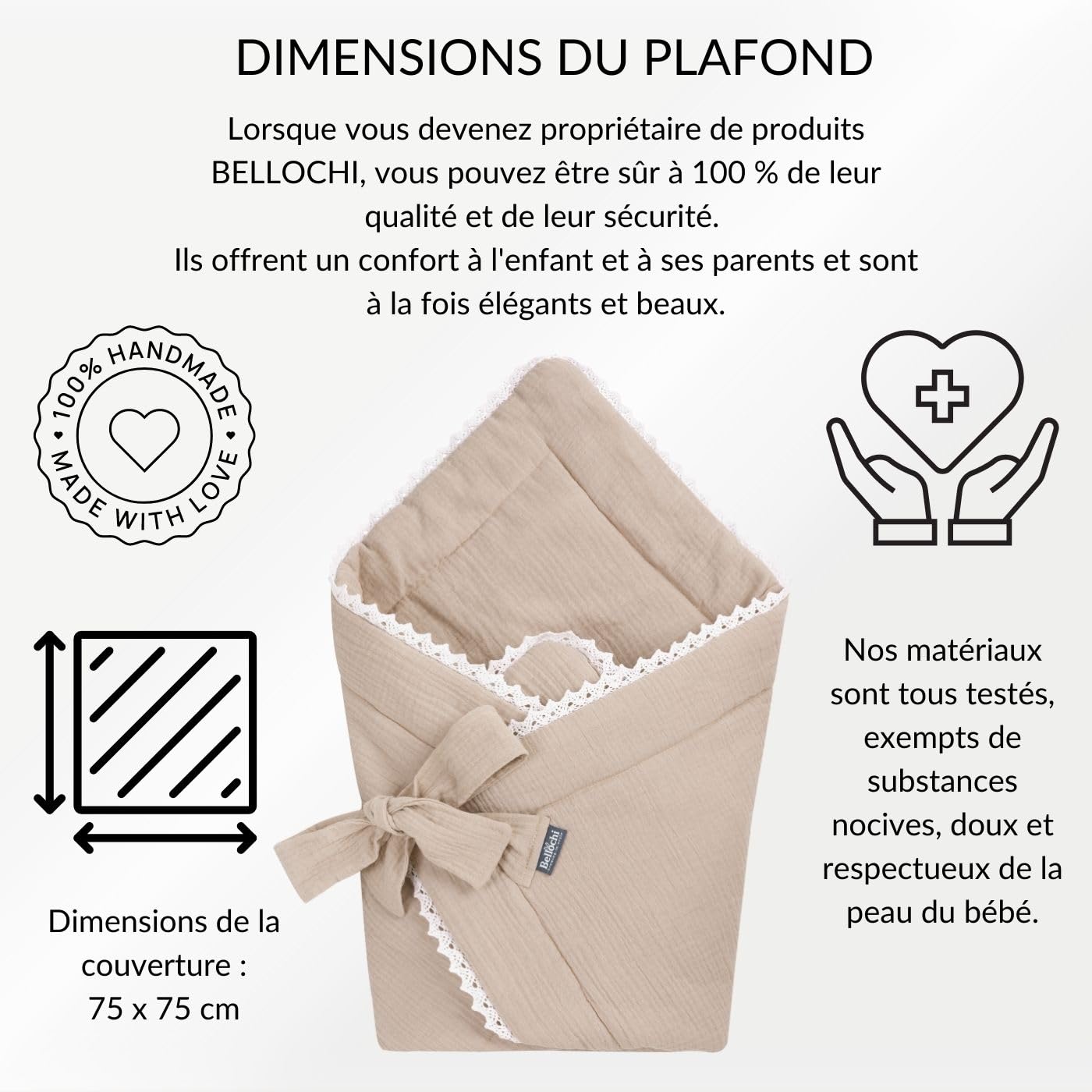 Bellochi Universelle Nid d'ange Bebe - Minky - Réversible Couverture Enveloppante Bébé - en Mousseline Hypoallergénique - Couverture Cosy Toute l'Année - Cuddly Muslin Beige