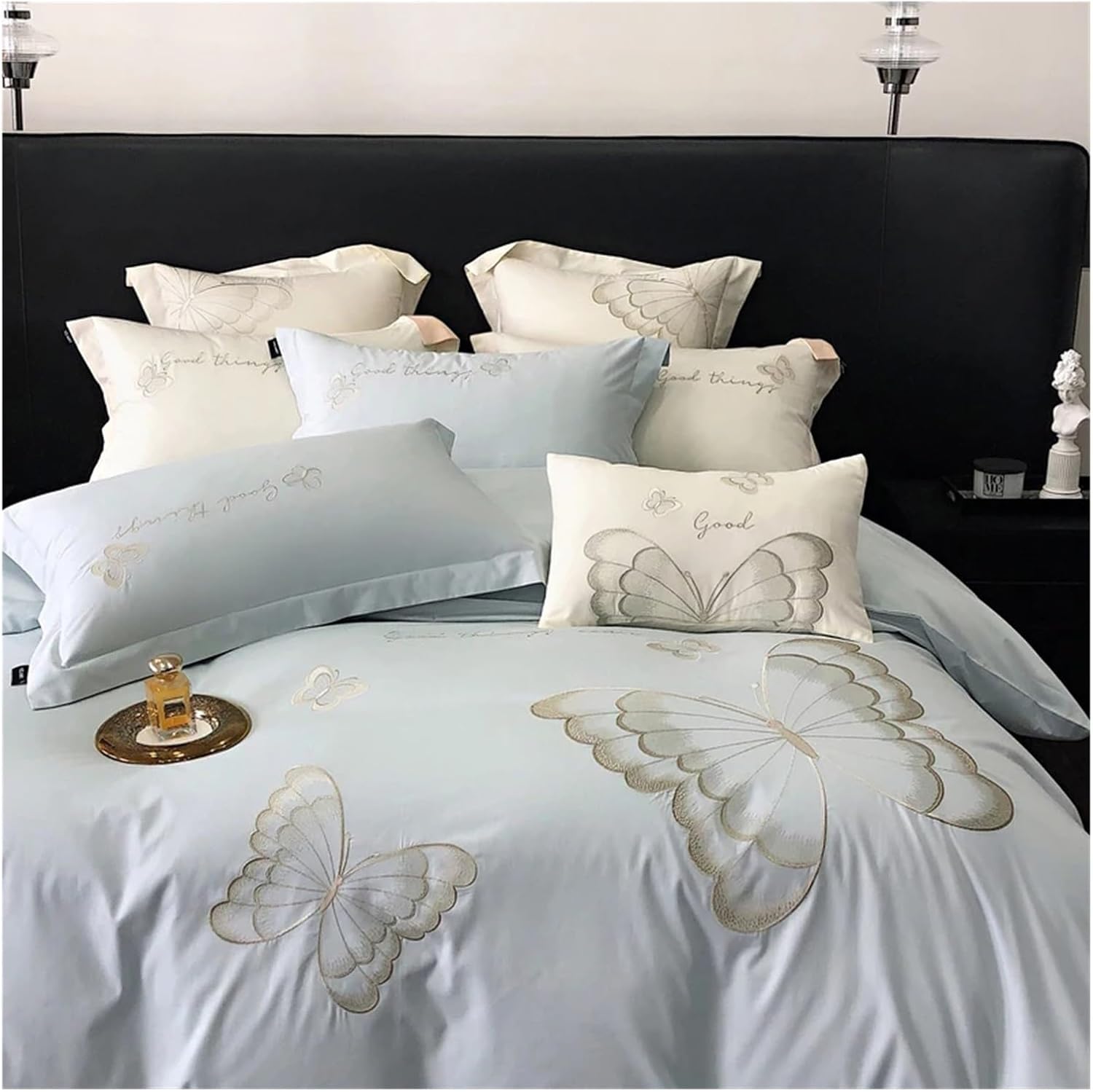 Bed Four Pieces Set Long Staple Cotton Bed Linen Embroidered Comforter Bedding Set Stitch Bed Cover Set Quilt Duvet Cover Bed Sheets Set Pillow case(C,4pcs for 1.8m Bed)
