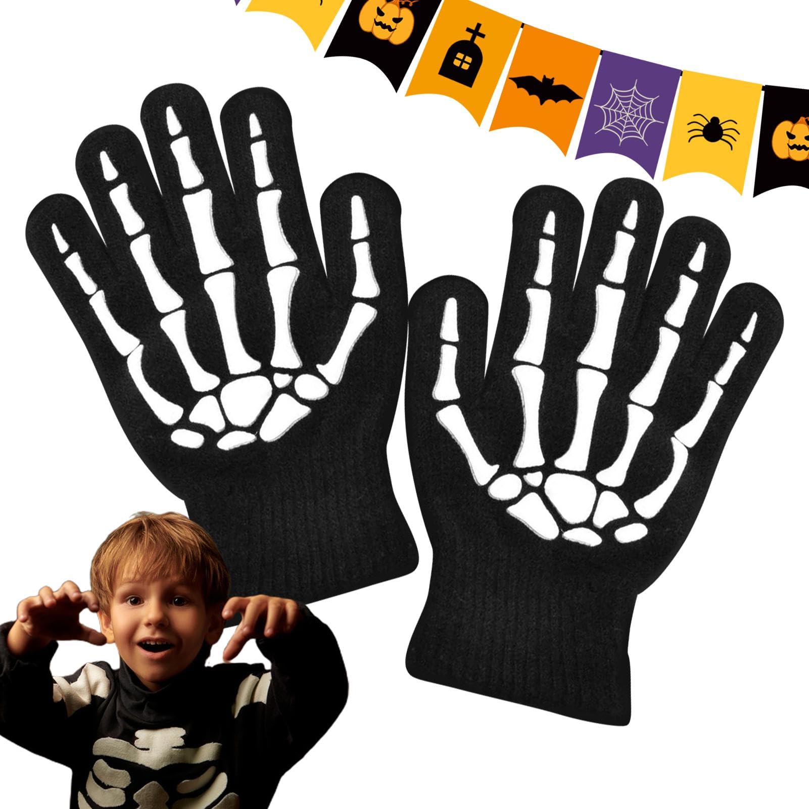Rękawiczki z czaszką, dziecięce rękawiczki z czaszką - świecące w ciemności Halloween rękawiczki z czaszką na całe palce | Halloween ciepłe rękawiczki z czaszką do biegania, ćwiczeń, wędrówek