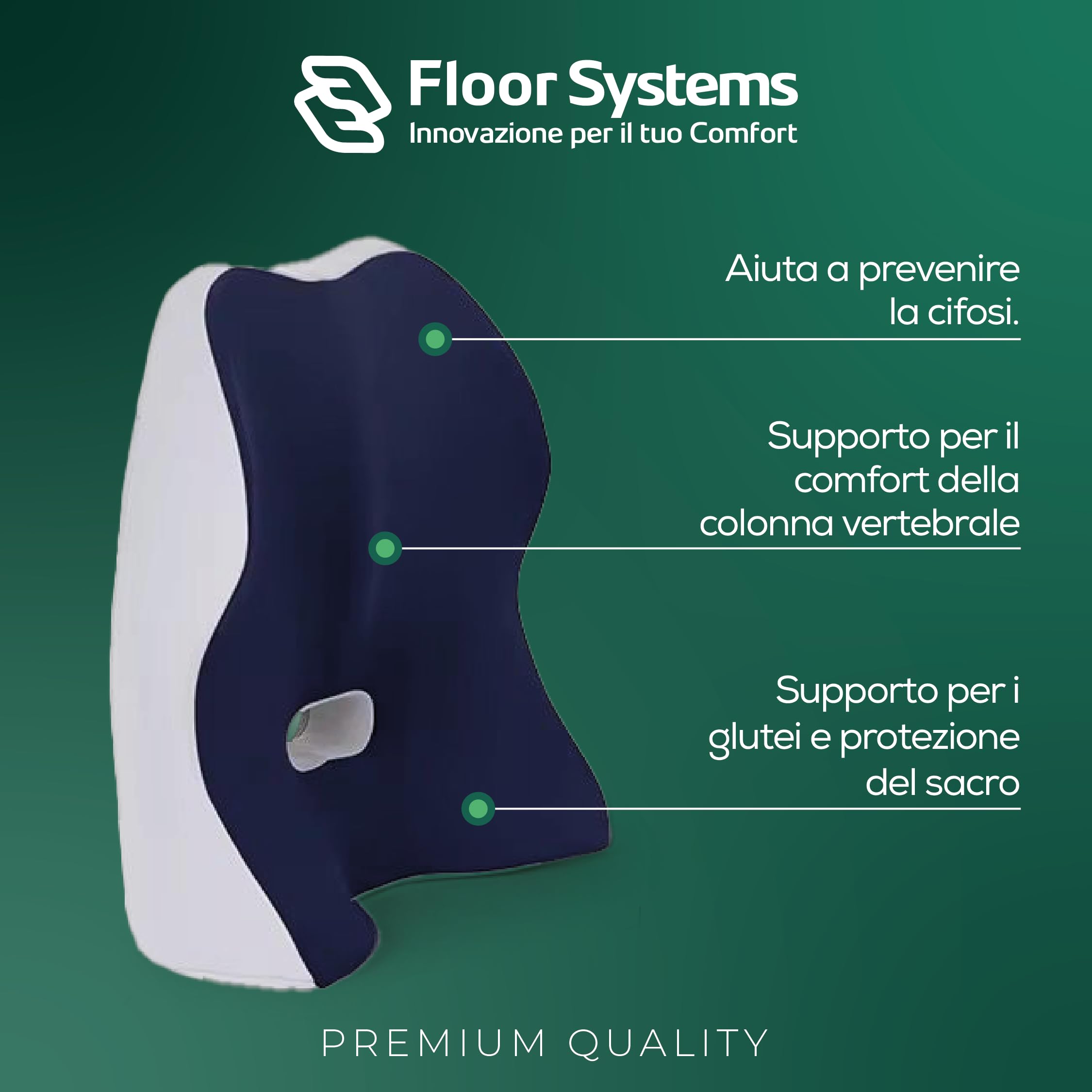 Floor Systems Cuscino Lombare per Auto Memory Foam Doppio Uso Sedia Ufficio | Cuscino auto guidatore, cuscino per ufficio schiena e memory foam per seduta. Doppio uso: coccige e glutei o schiena lombare