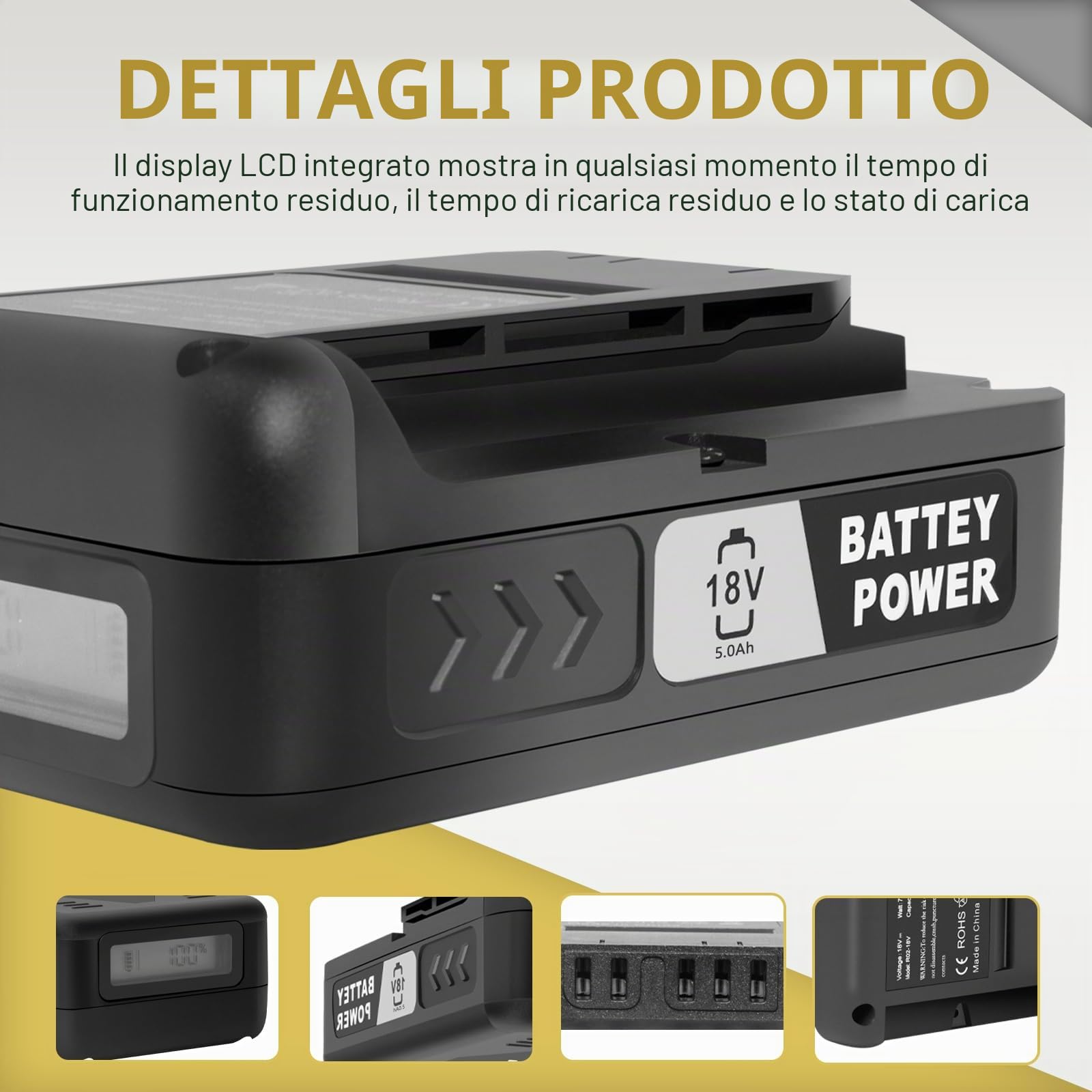 5.0Ah per batteria Kärcher compatibile con Starter Kit 18V Batteria agli ioni di litio 18/50 per tutti i dispositivi della piattaforma 18V Battery Power (nero)