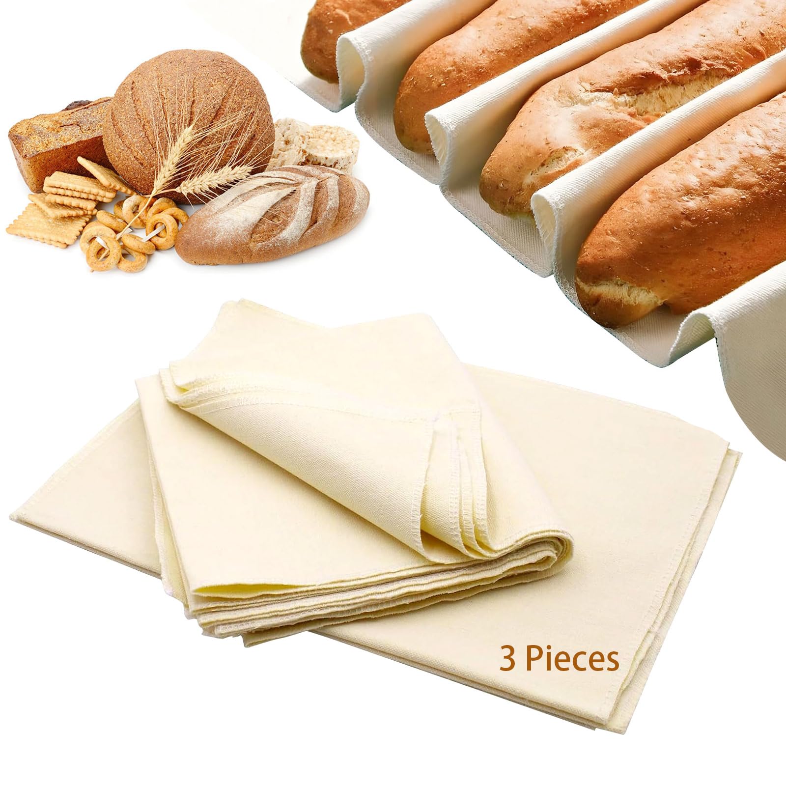 3 Stück Premium Bäckerleinen Teigtuch Set 48x36cm & 75x45cm – Naturleinen Gärfolie, Strudeltuch für Teigzubereitung, Backzubehör aus Baumwolle & Leinen, Ideal für Bäcker, Einsteiger & Familien