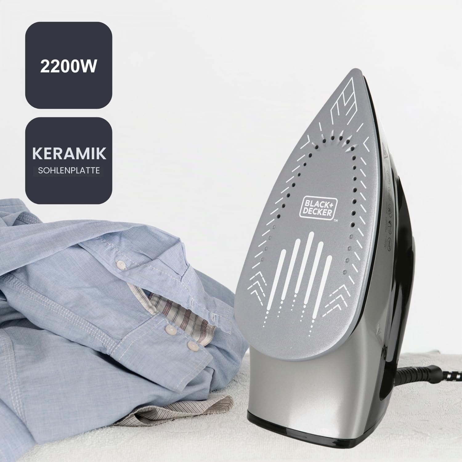 BLACK+DECKER Dampfgenerator BXSS2200E – 2200 Watt – 1,4 l Fassungsvermögen – Keramiksohle