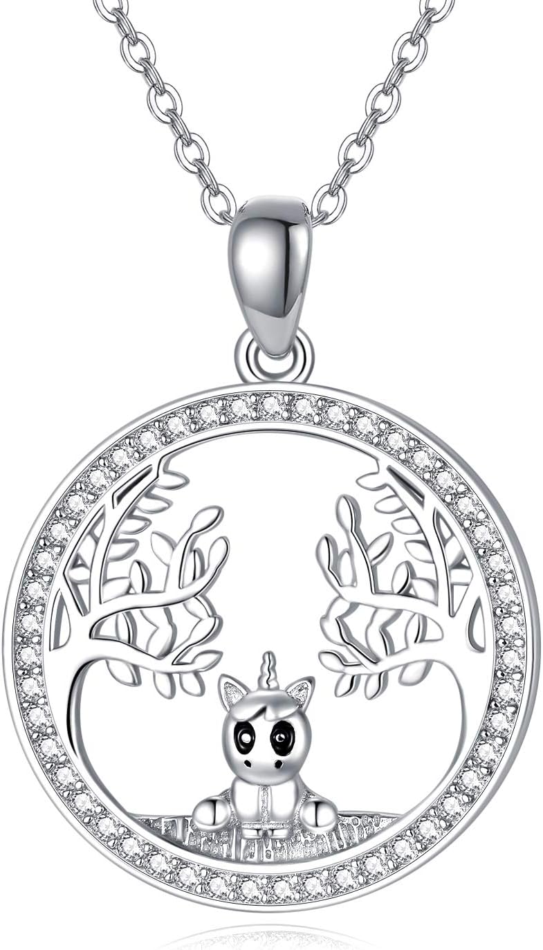 JUSTKIDSTOYTree of Life Necklace Pendant Ladybug/Unicorn/Llama Necklace 925 Sterling Silver Cute Animal Jewelry Gifts for Women Daughter