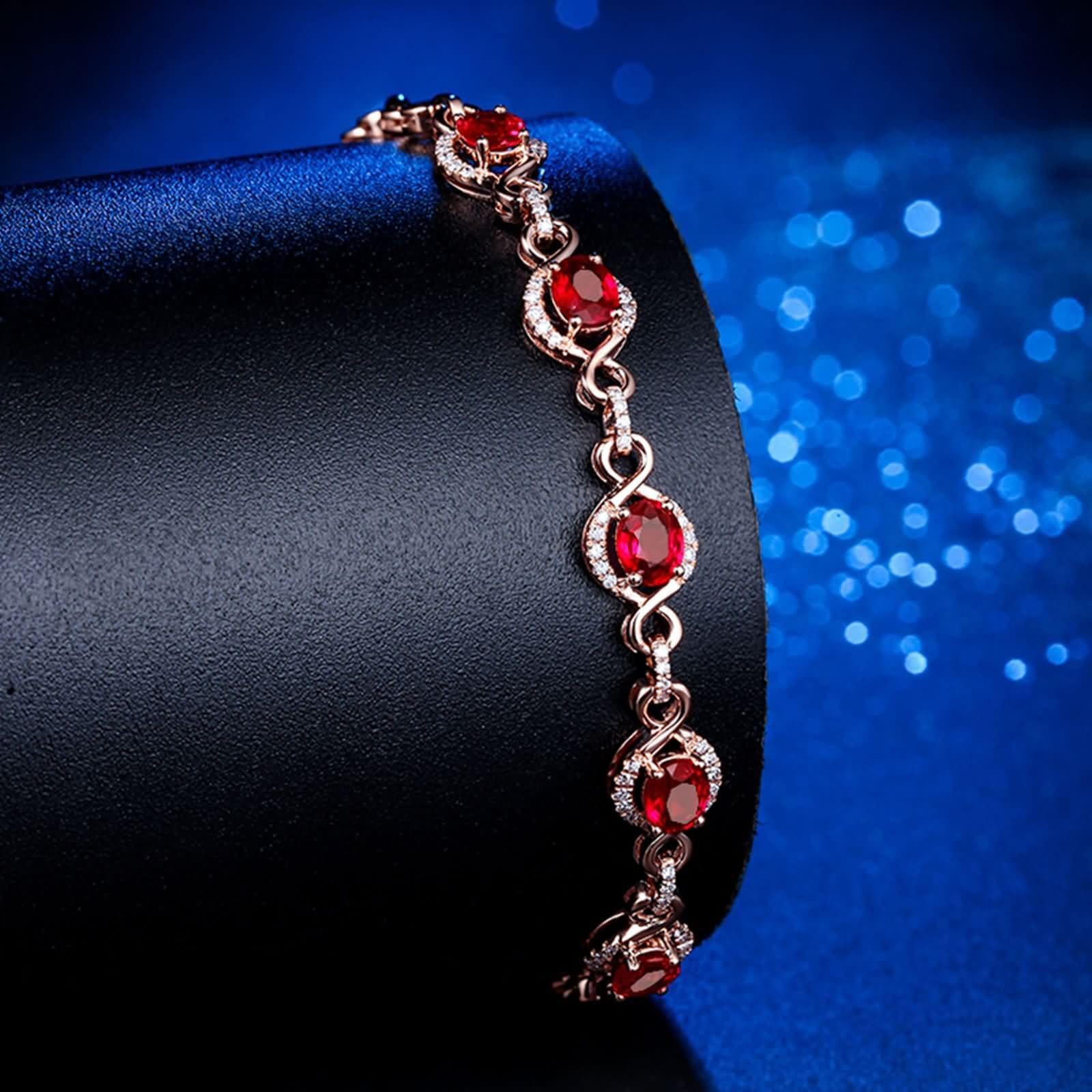 Pulseras de Mujer Oro Rosa 9Kt / 14Kt / 18Kt, Oval con Rubí y Diamante, Cadena Extensible 16 CM + 5 CM, Pulsera de Mujer de Oro Rosa