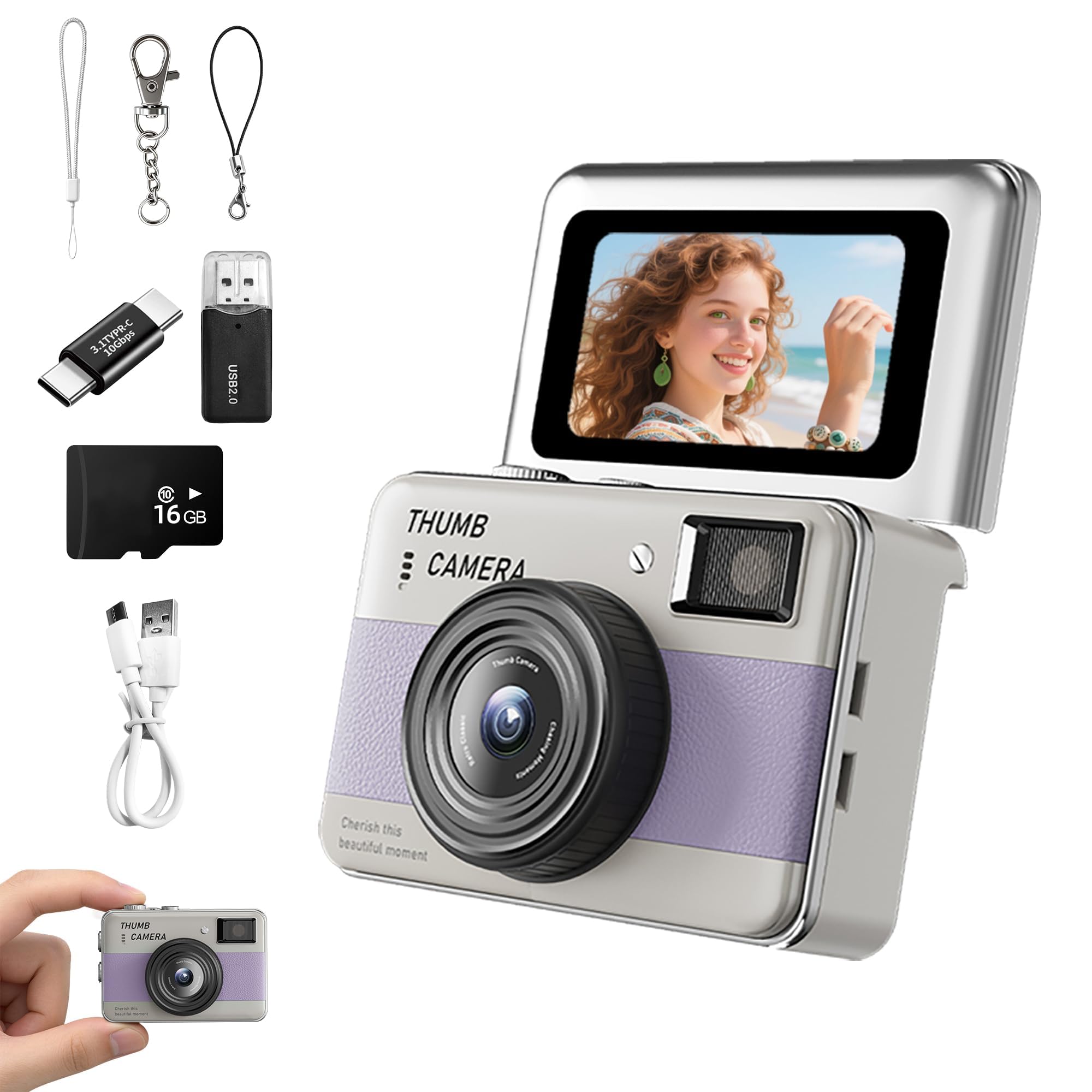 Mini Keychain Camera - HD Thumb Camera, 1.47-inch Flip Screen | Multiple Shooting & Recording Modes | Portable Digital Camera with SD Card for Travel, Party | Ideal Fashion Pendant Gift-picture-29