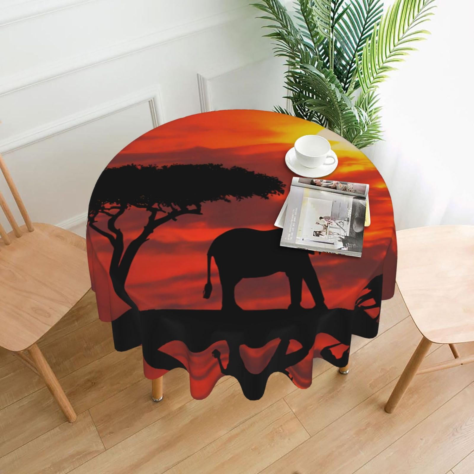 YYHWHJDE Elephant Sunset Prints Round Decorative Tablecloth 60in - High-Grade Polyester Throw for Elegant Dining & Festive Gatherings