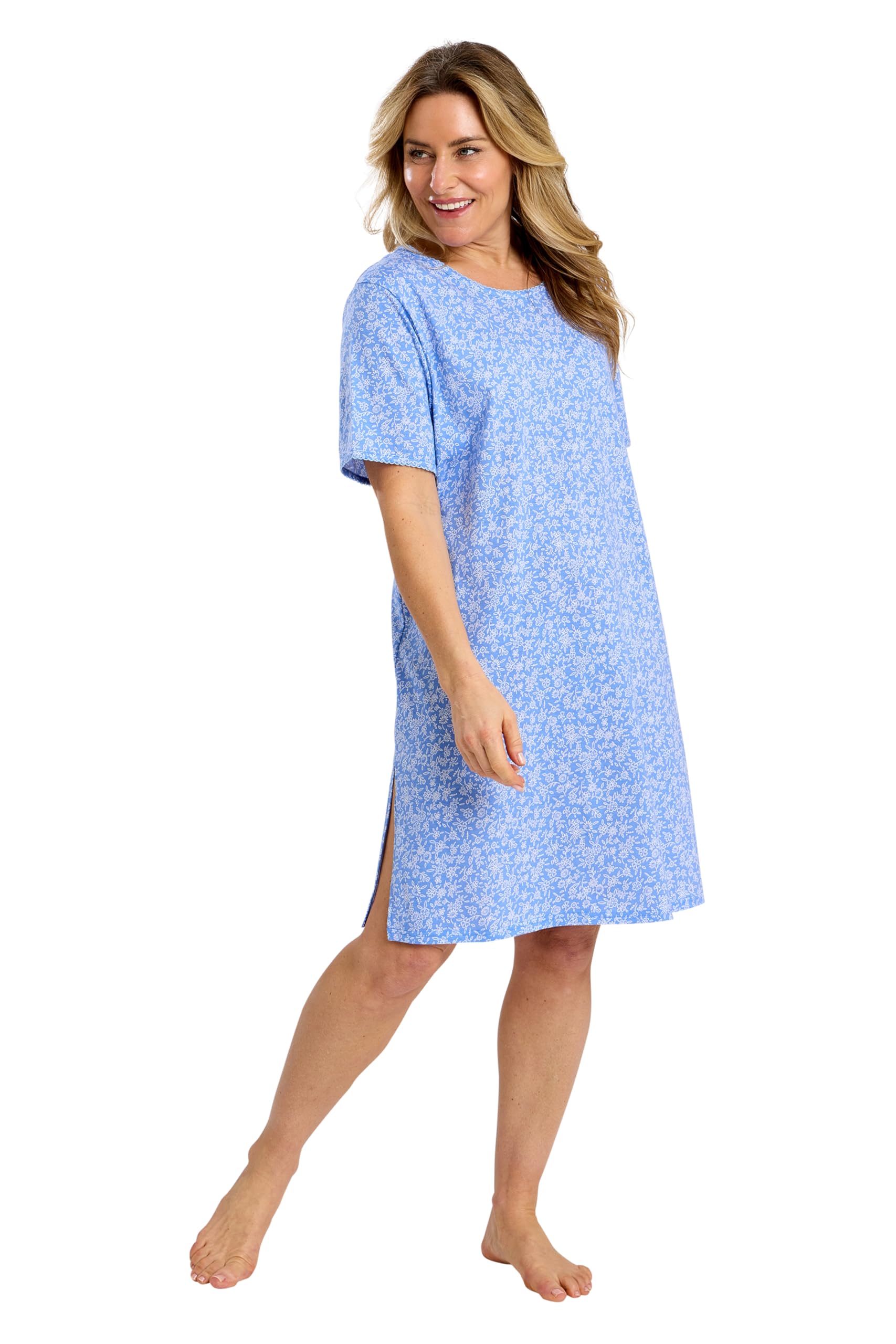 Marlon Women’s Melanie Soft Jersey Nightshirt | Knee Length, Short Sleeve, Comfortable Nightdress with Multiple Print Designs