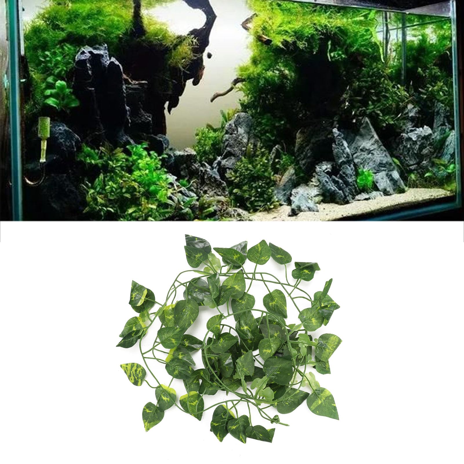 6.89ft Reptiles Artificielle Vigne en Plastique Faux Feuilles Suspendues Vert Simulation Plante Flexible Jungle Vines Grimpeur pour Reptiles Lézard Caméléon Habitat Décor(#1)