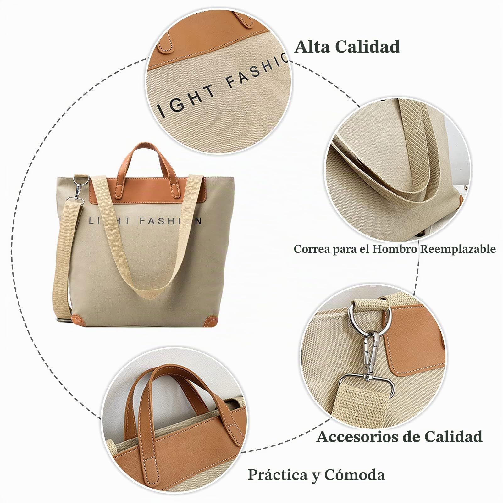 Bolsos de Mujer Grande Bolsos de Hombro de Lona Bolso Bandolera Multifuncional Bolso Tote Shopper Bolso para Trabajo Escuela Viaje Uso Diario Verde
