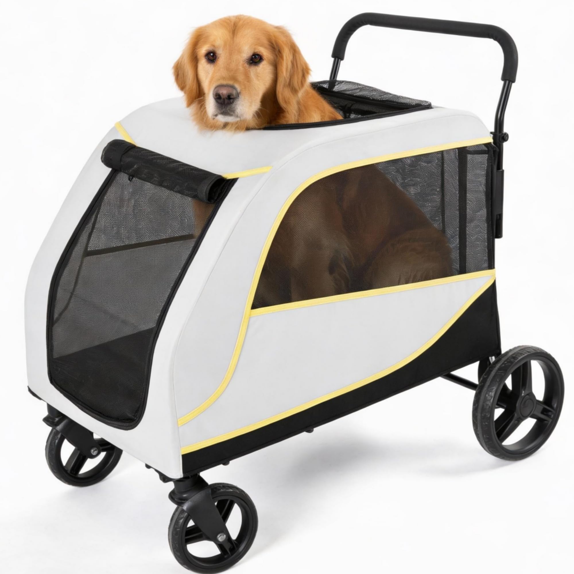 Aptliton Grande poussette pour chien jusqu'à 50 kg – Poussette pliable pour chien avec rampe intégrée, fonction poussée et traction 2 en 1, roues tout terrain, jogging sportif pour grands et vieux