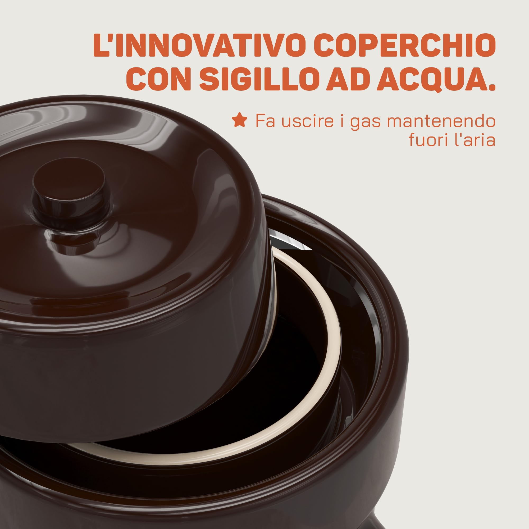 Kenley Barattolo per Fermentazione da 2 Litri - Vaso in Gres per Fermentare o Mettere in Salamoia Kimchi, Crauti, Sottaceti, Verdure, Kombucha - Fermentatore in Ceramica con Pesi, Coperchio e Pestello