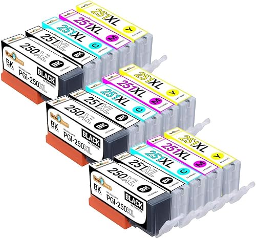 Miniatura 2 de Houseoftoners Cartucho de tinta remanufacturado para Canon PGI-250 y 251XL de alto rendimiento de repuesto para Canon 250 y 251XL Pixma MP530,