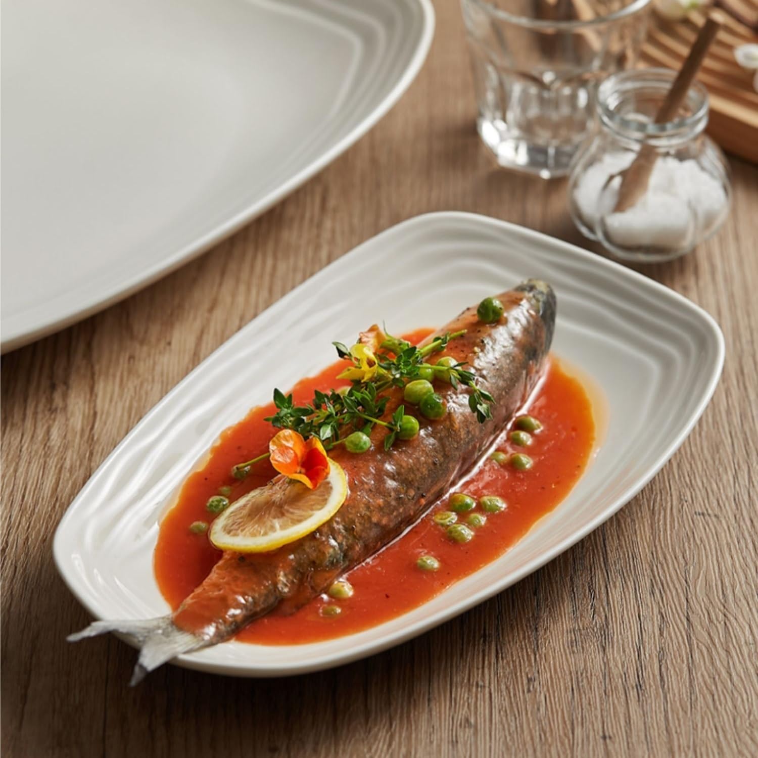 Vassoio Per la Cena Piatto di pesce al vapore for hotel in porcellana bianca, piatto di verdure for la casa, piatto di sashimi di frutti di mare Piatto da Pranzo(14.7inch)