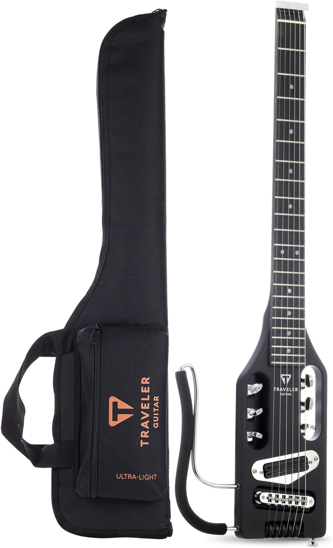 Traveler Guitar Ultra-Light Electric Guitar Matte Black Left-Handed Portable Electric with Removable Lap Rest Full 24 3/4" Scale Headless Guitar Custom Gig Bag Included