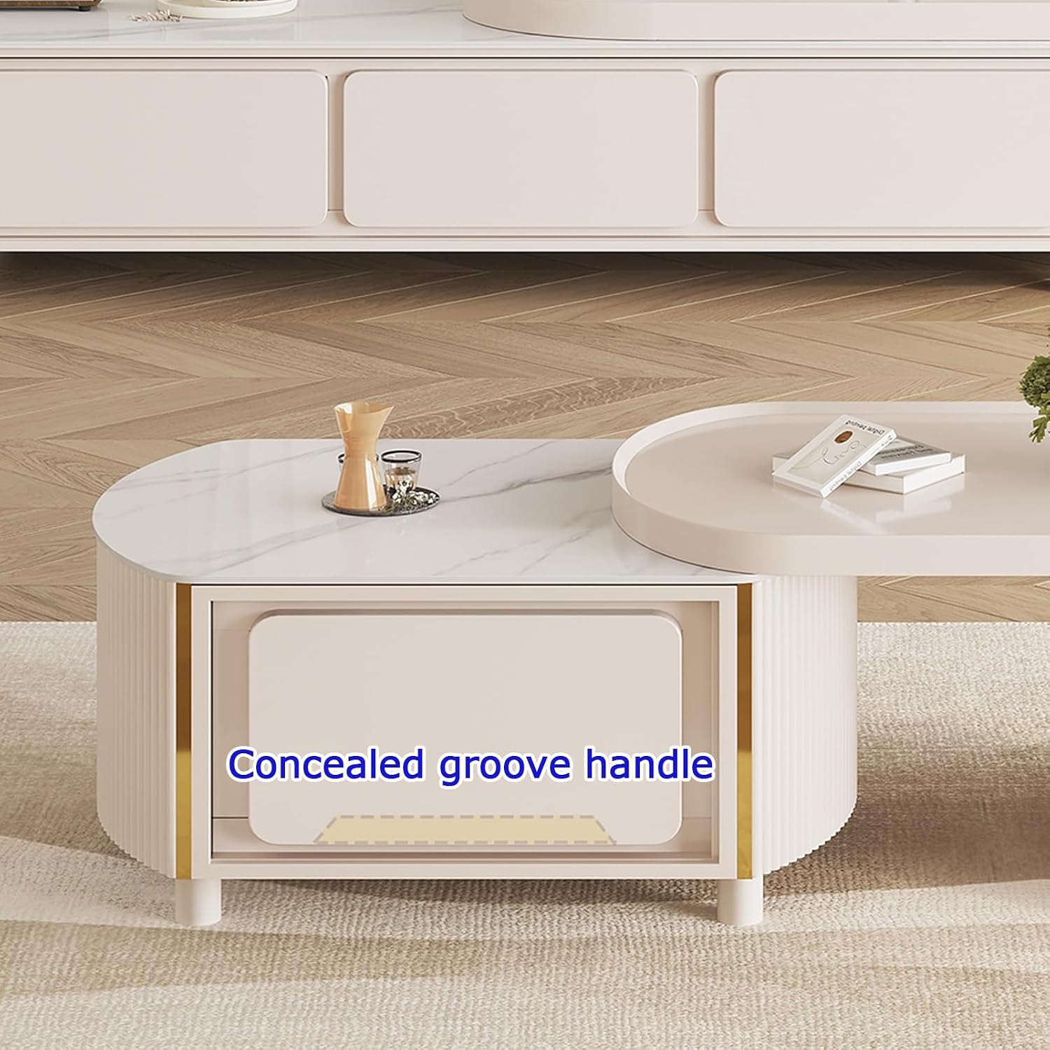 Nesting Coffee Table Set of 2, Closed Storage Center Table, Telescopic Coffee Tables Design, for Small Space, Office, Bedroom, No Assembly, Black/White(Black)