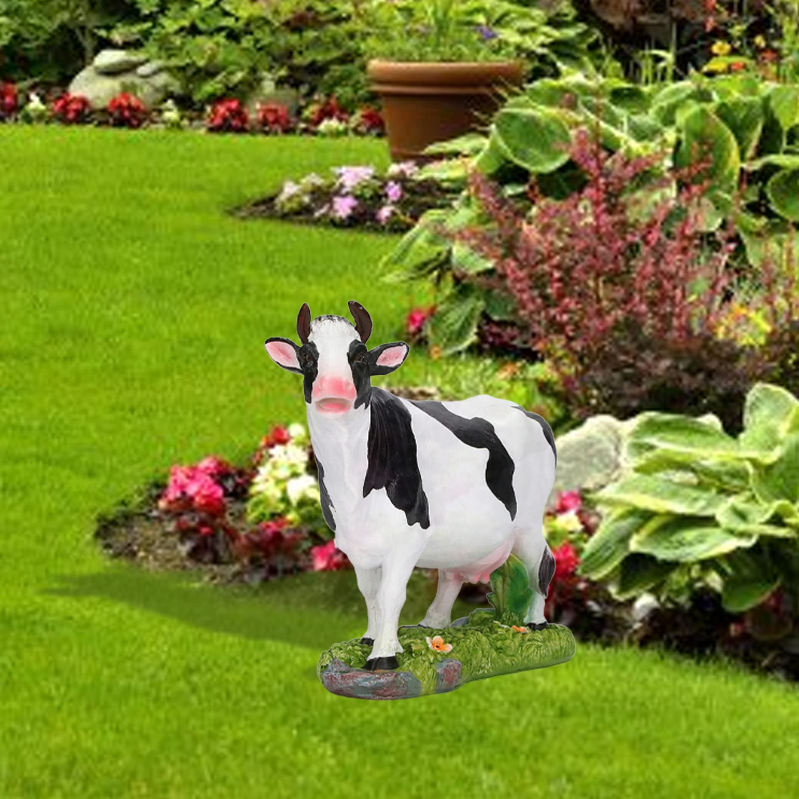 Statua di Mucca Decorativa da Giardino All'aperto, Figurina di Animale Carino in Resina, Statuetta da Collezione per Decorazione Esterna