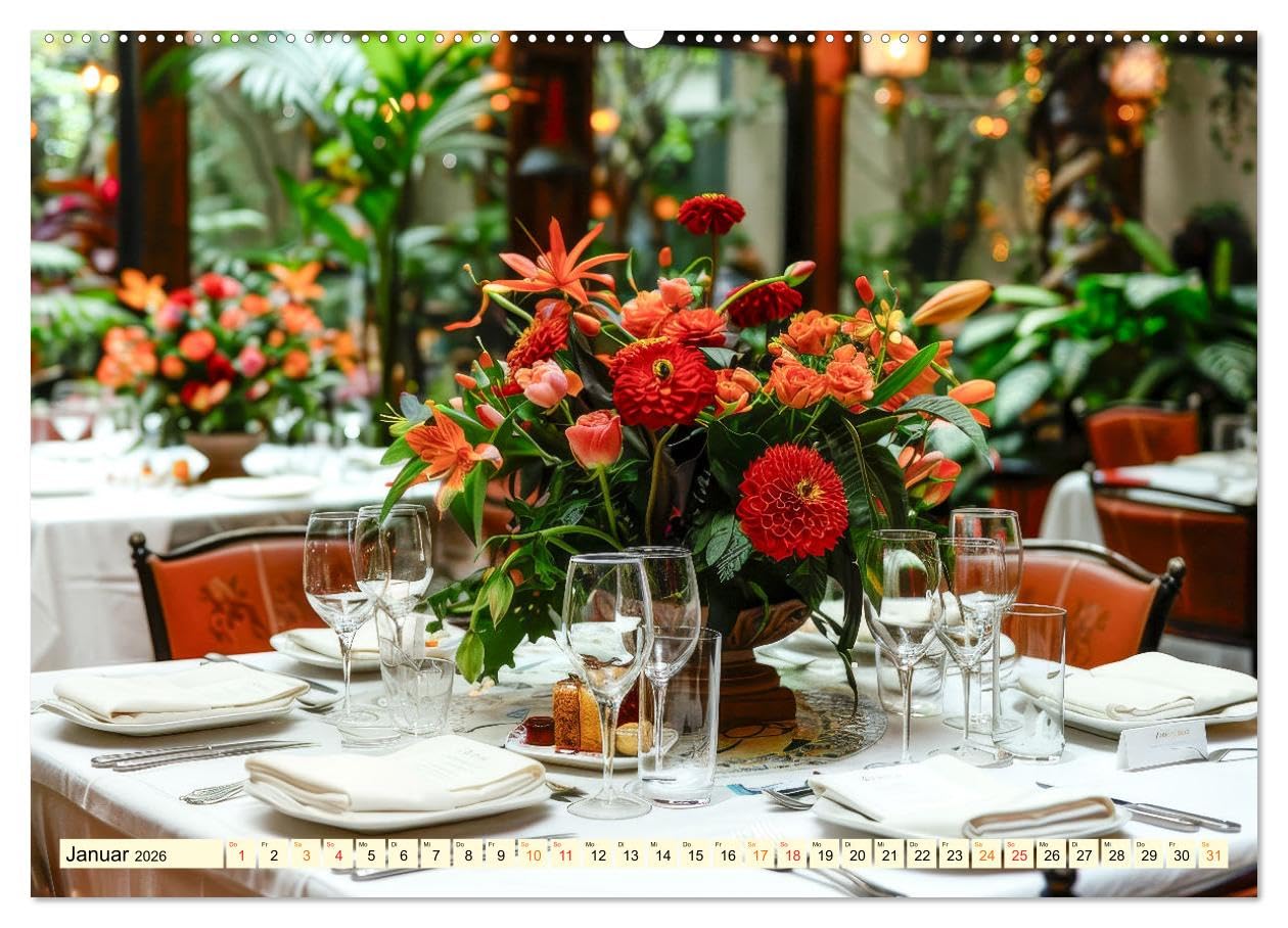 Gedeckter Tisch für Gourmets (hochwertiger Premium Wandkalender 2026 DIN A2 quer), Kunstdruck in Hochglanz: Festliches oder rustikales Flair, das Auge isst mit. (CALVENDO Lifestyle)