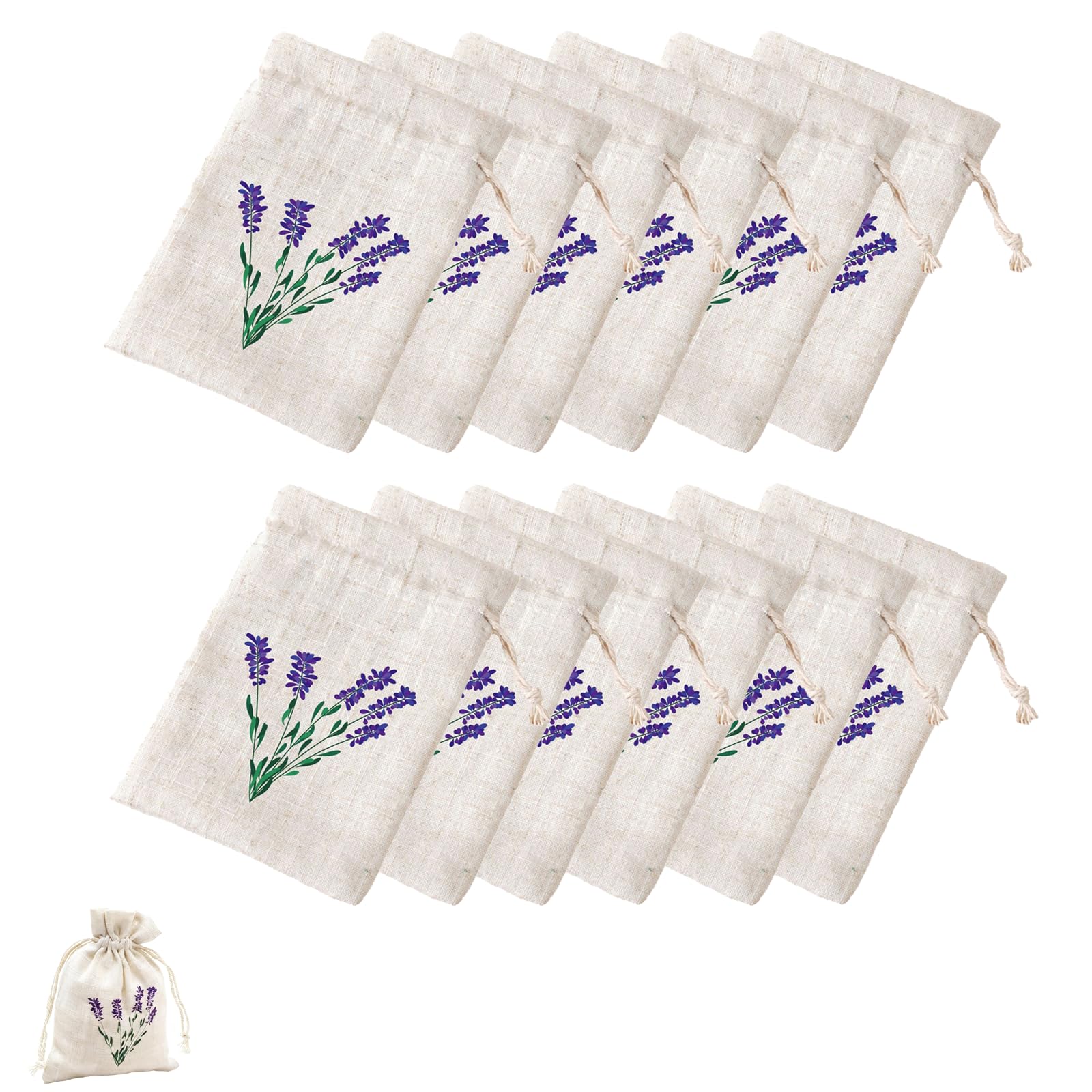 Pack de 12 Sachets de Lavanda de Algodón, Sacos Aromatizantes con Cierre de Cuerda para Armarios y Coches, Protección Natural contra Polillas y Aromatizantes para Habitaciones, 10x8.3 cm
