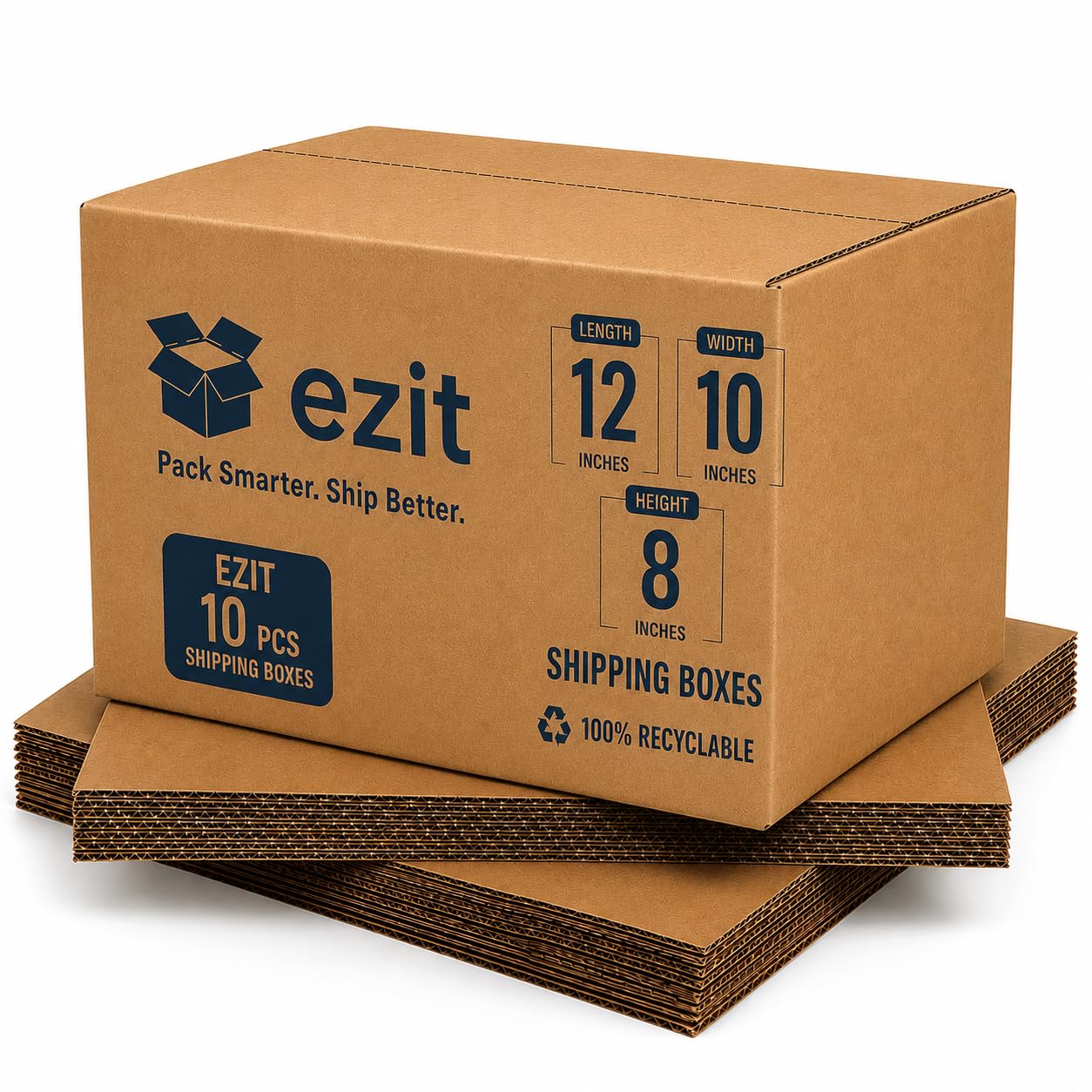 Ezit 3 Ply Packaging Carton | Kraft Brown Corrugated Box | Carton Boxes for shipping, Moving & Storage | Packaging Box for Courier & Goods Transportation (pack of 10, 12 * 10 * 8 Inches)-image-39