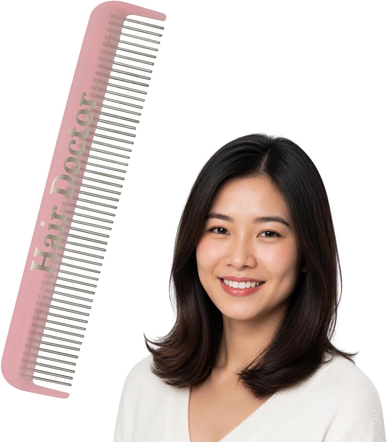 Hair Doctor Vanity Comb with silky smooth rotating teeth prevents hair loss and damage (7" Comb) (7, Pale Pink)